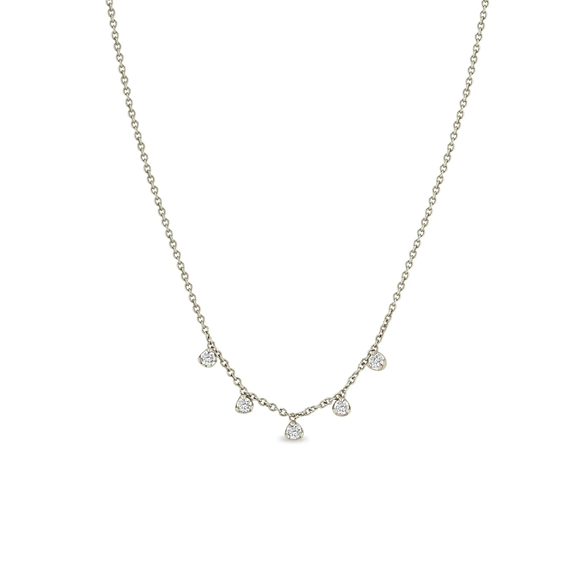 14k 5 Prong Set Diamond Station Necklace