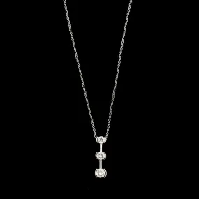 14K White Gold Estate Diamond Three Stone Pendant Necklace