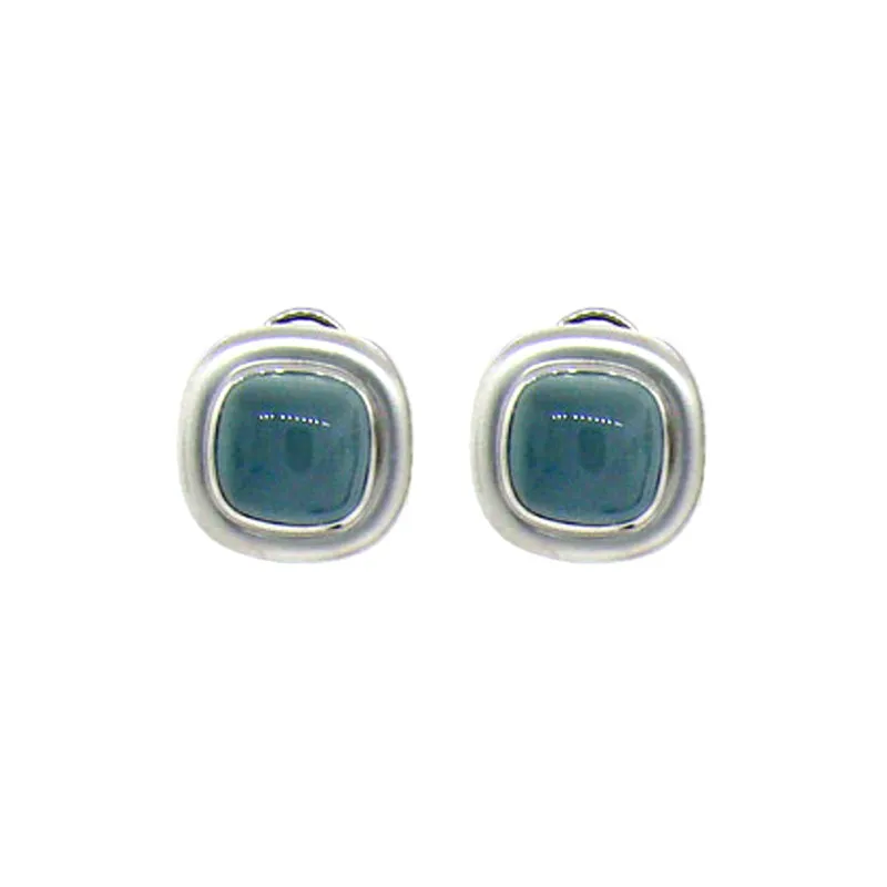 14KT W/G Aquamarine Cabochon Earrings