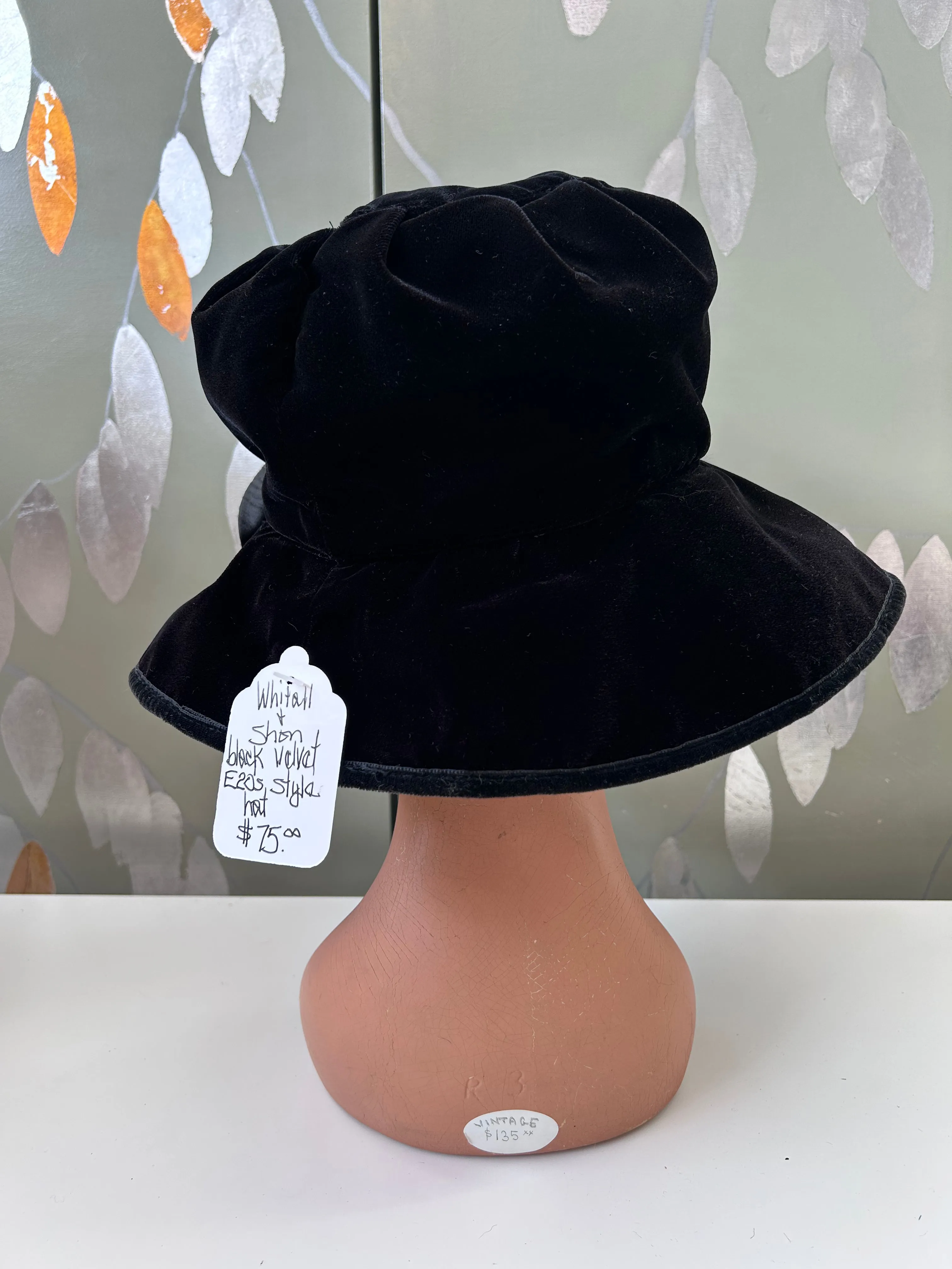 1920s Style Black Velvet Hat with Roses by Whitall & Shon