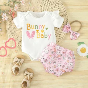 2 Pieces Set Baby Girls Easter Letters Rompers Animals And Cartoon Shorts Wholesale 24030174