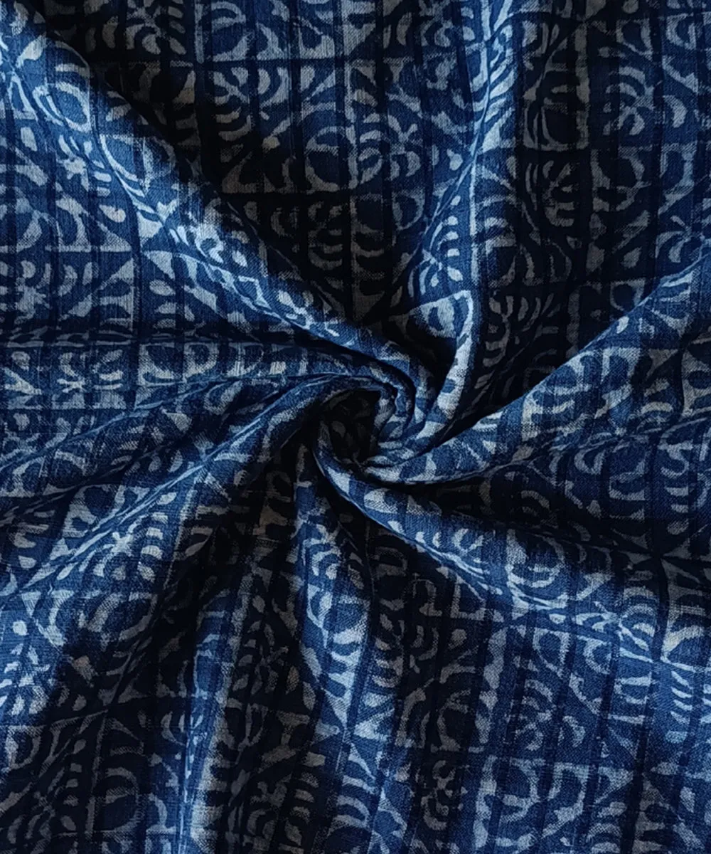 2.5 m Indigo dyed hand spun handwoven cotton dabu kurta material