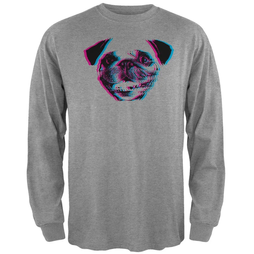 3D Pug Face Black Adult Long Sleeve T-Shirt