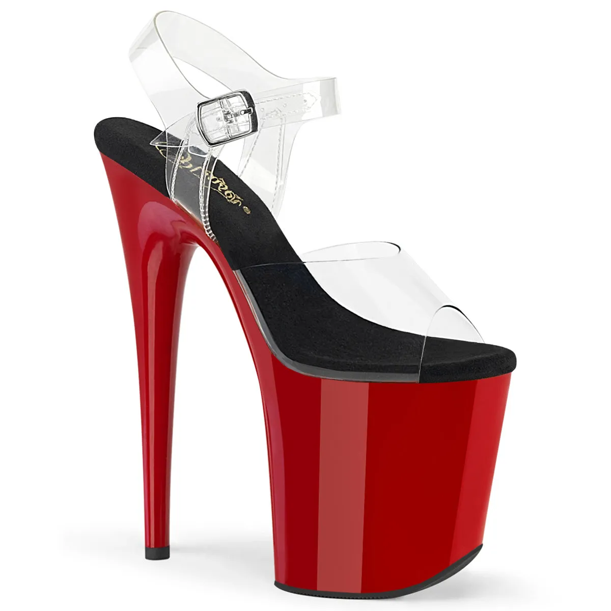 8 Inch Heel FLAMINGO-808 Clear Black Red