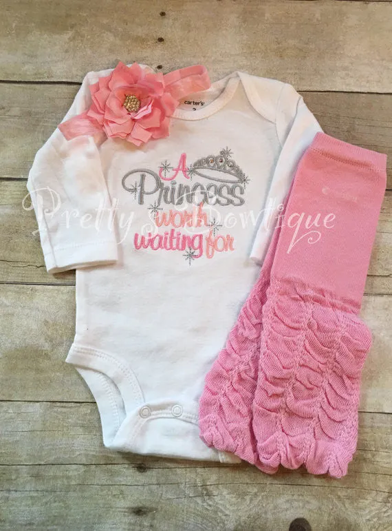 A princess worth waiting for gown, shirt, or bodysuit-- Baby girls outfit-- The princess has arrived -- Baby girl coming home outfit - 4