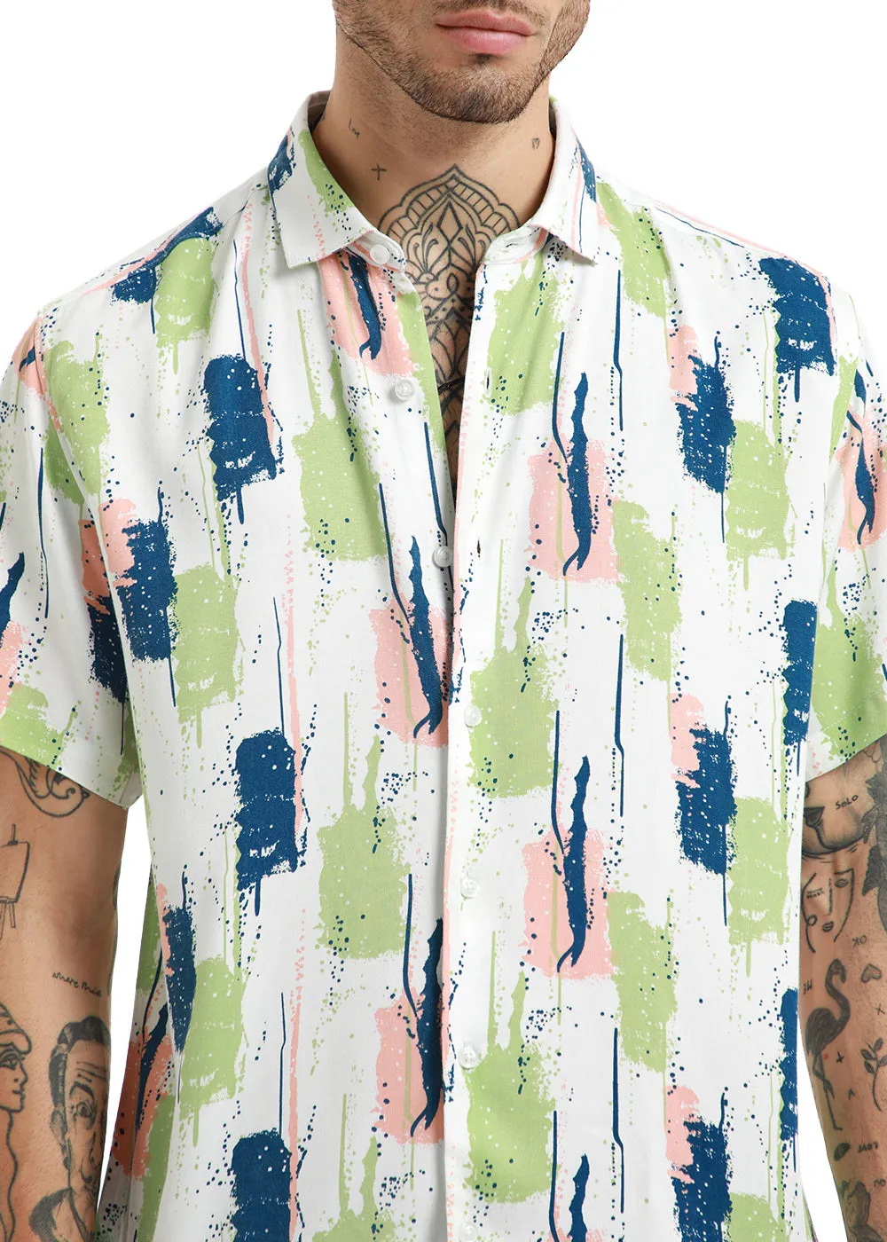 Abstract Green Print Half Sleeve Shirt