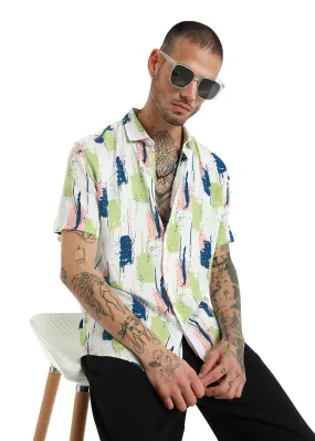 Abstract Green Print Half Sleeve Shirt