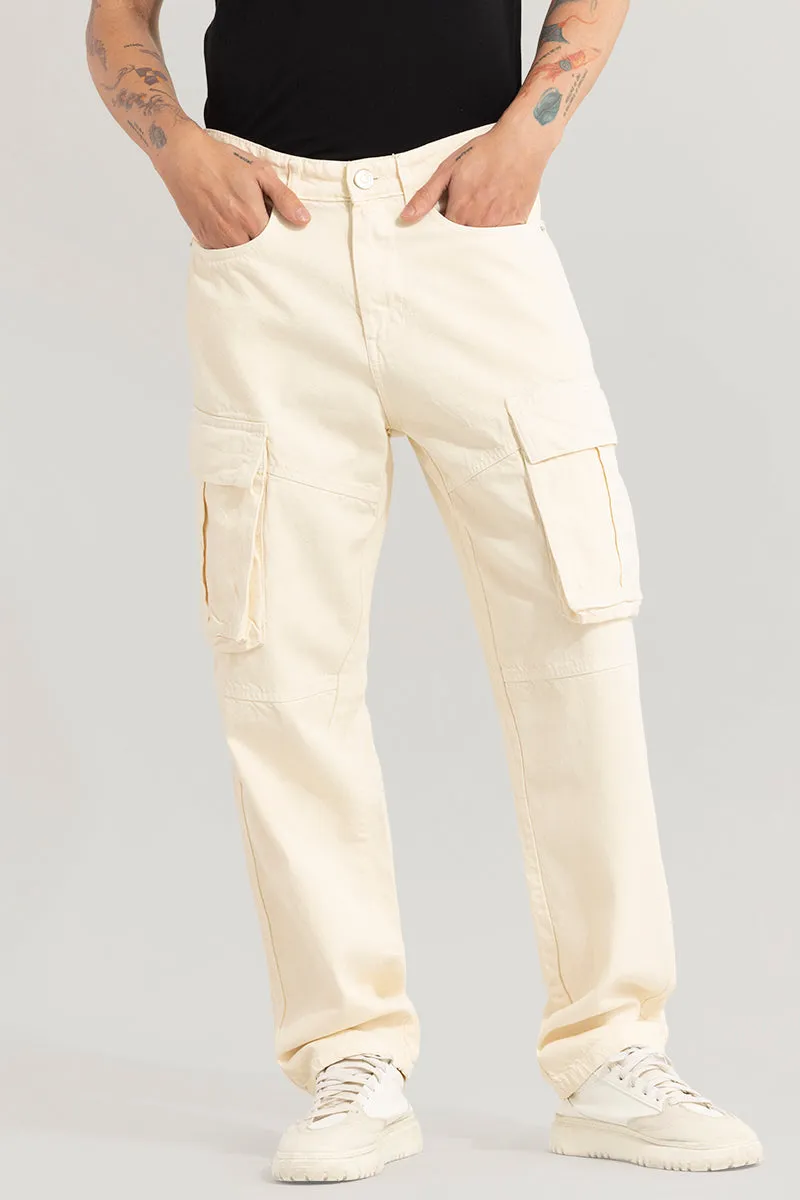 Adventure-Ready Cream Cargo Jeans