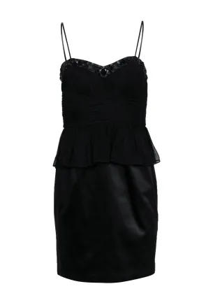 Aidan Mattox - Black Strapless Pleated Sheath Dress w/ Jeweled Neckline Sz 8