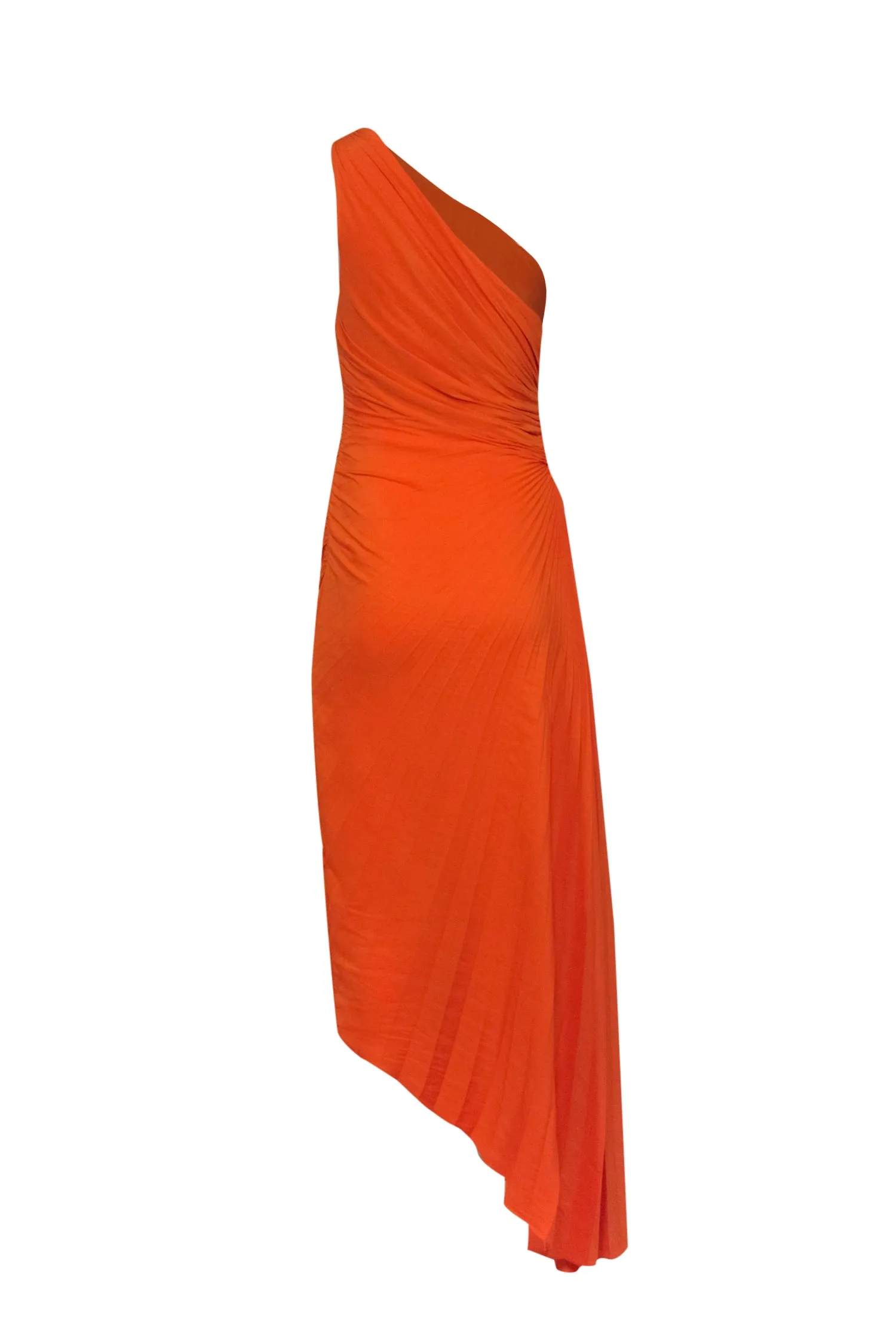 A.L.C. - Orange Pleated Satin One Shoulder Maxi Dress Sz 8