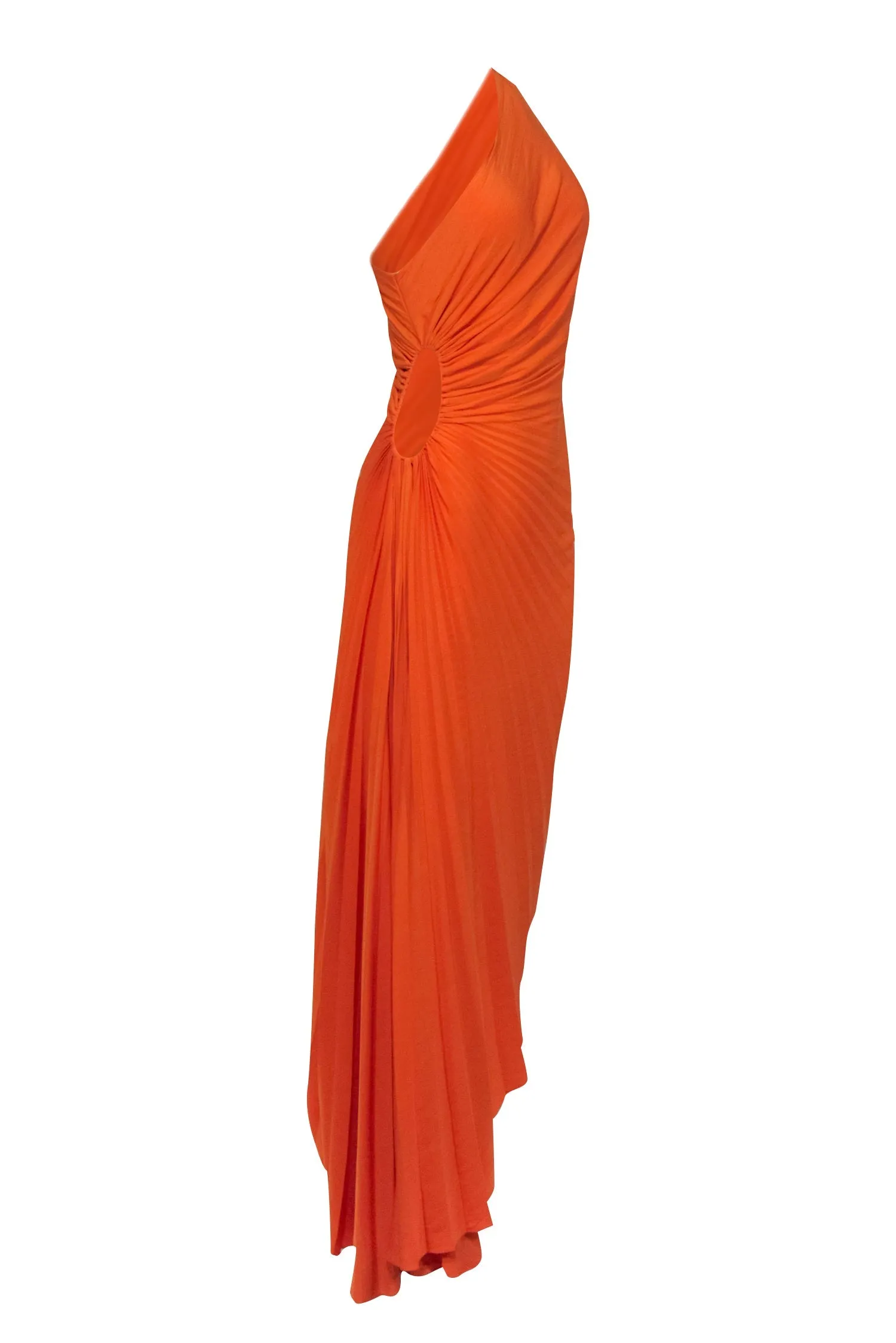 A.L.C. - Orange Pleated Satin One Shoulder Maxi Dress Sz 8