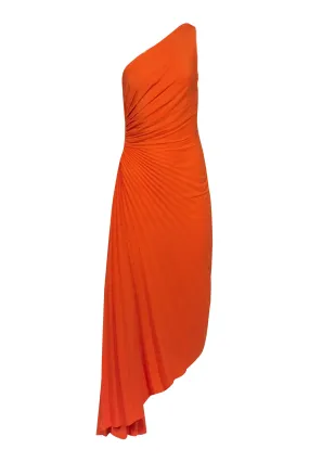 A.L.C. - Orange Pleated Satin One Shoulder Maxi Dress Sz 8