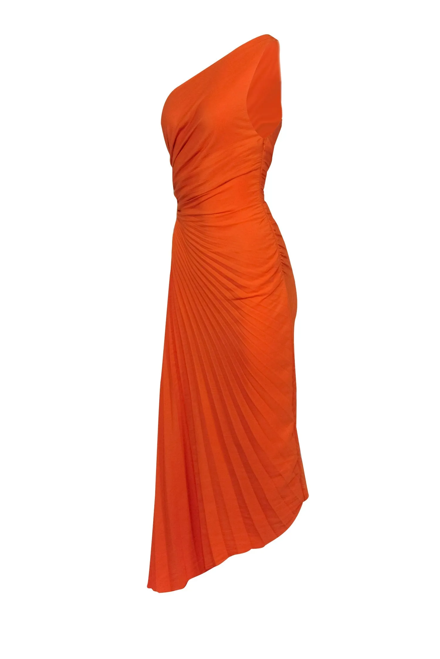 A.L.C. - Orange Pleated Satin One Shoulder Maxi Dress Sz 8