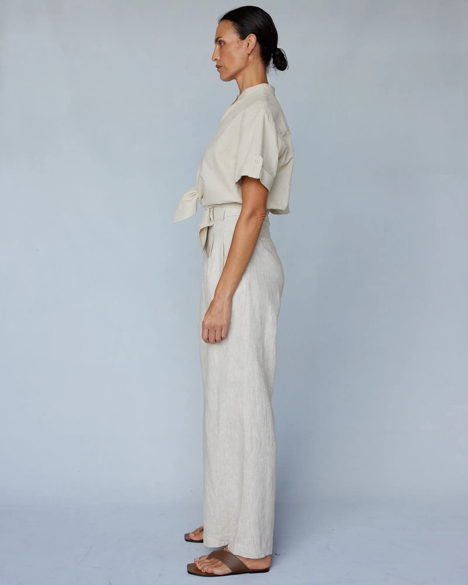 Amani Linen Tie-Front Top - Natural