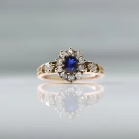 Art Deco 18ct yellow gold Sapphire and Diamond Cluster Ring