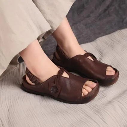 Babakud Leather Peep Toe Flats Gathered Belt Sandals