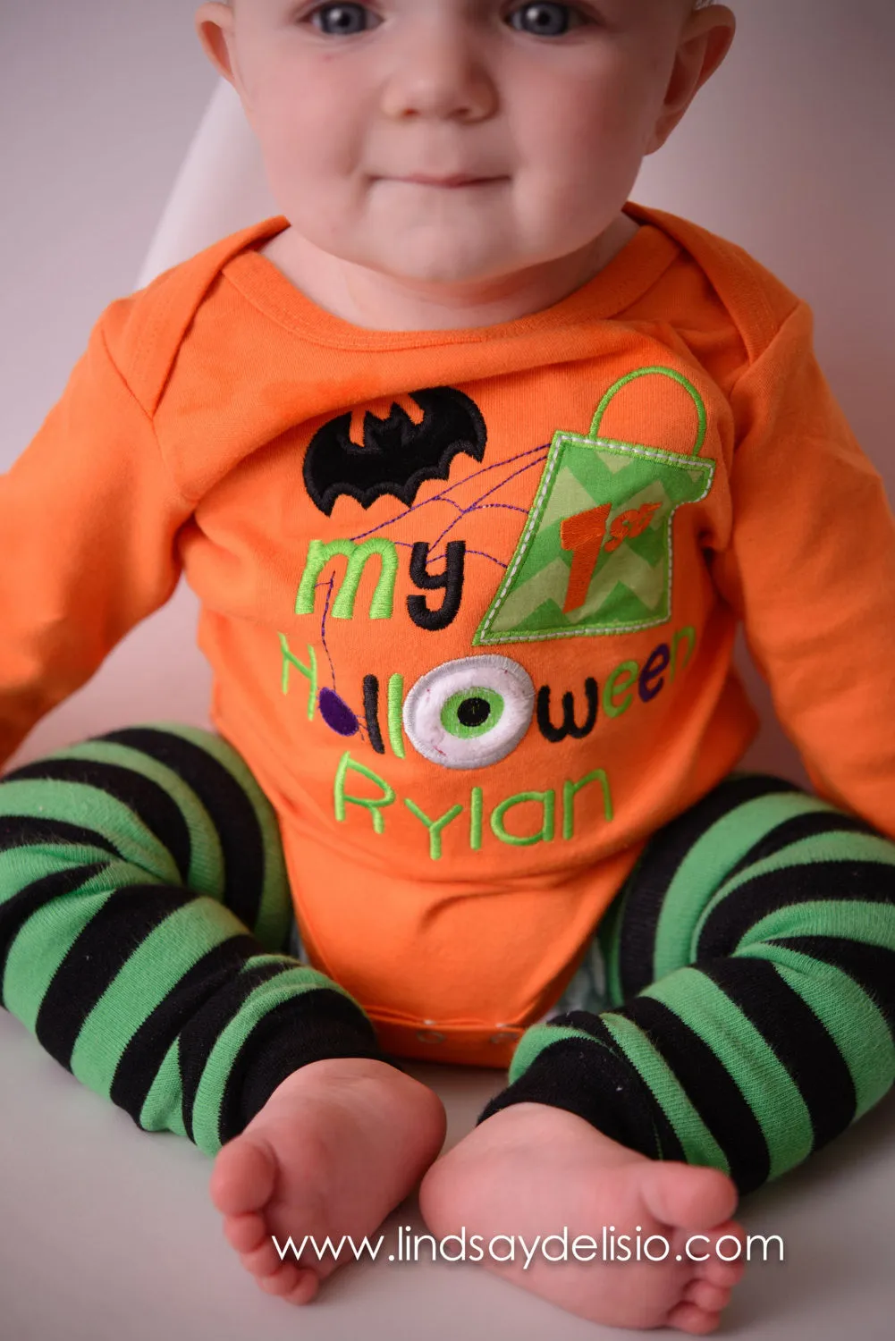 Baby Halloween Bodysuit or Shirt with Leg Warmers for Boy Personalized with Name -- Newborn to 18 Months