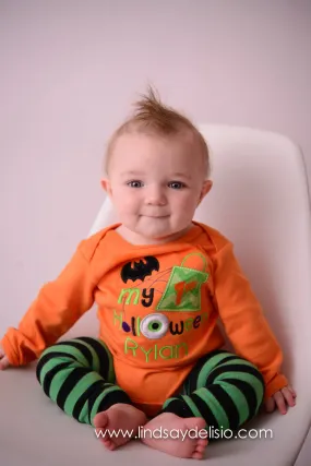 Baby Halloween Bodysuit or Shirt with Leg Warmers for Boy Personalized with Name -- Newborn to 18 Months