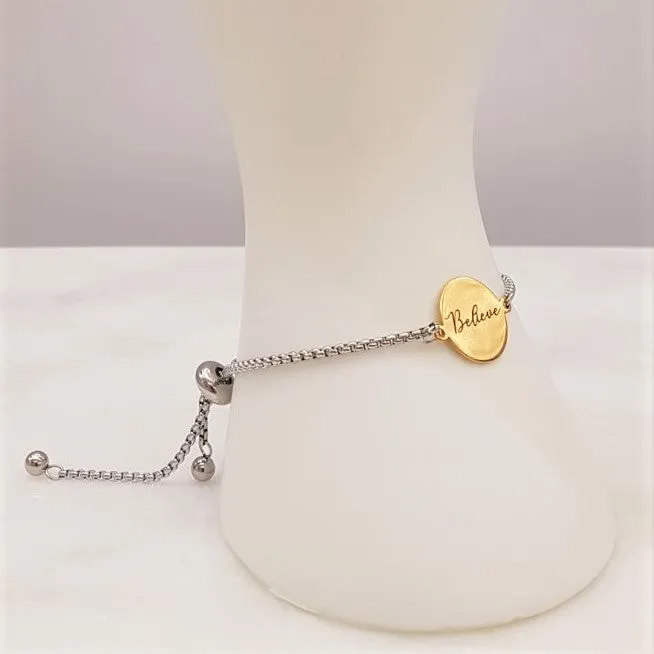 Believe Affirmation Slider Bracelet 2 Tone