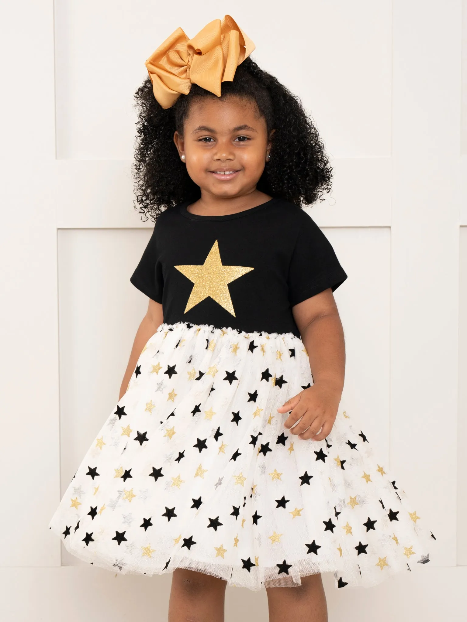 Black & Gold Glitter Stars Tulle Dress