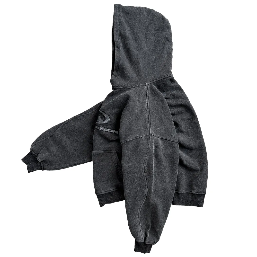 BLACK RIPPED LOGO HOODIE