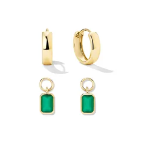 Bold Huggie Hoops & Lab Grown Emerald Charms Set