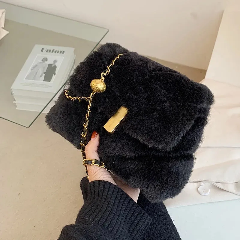 Bolsa Faux Fur Shoulder Messenger Crossbody Bag