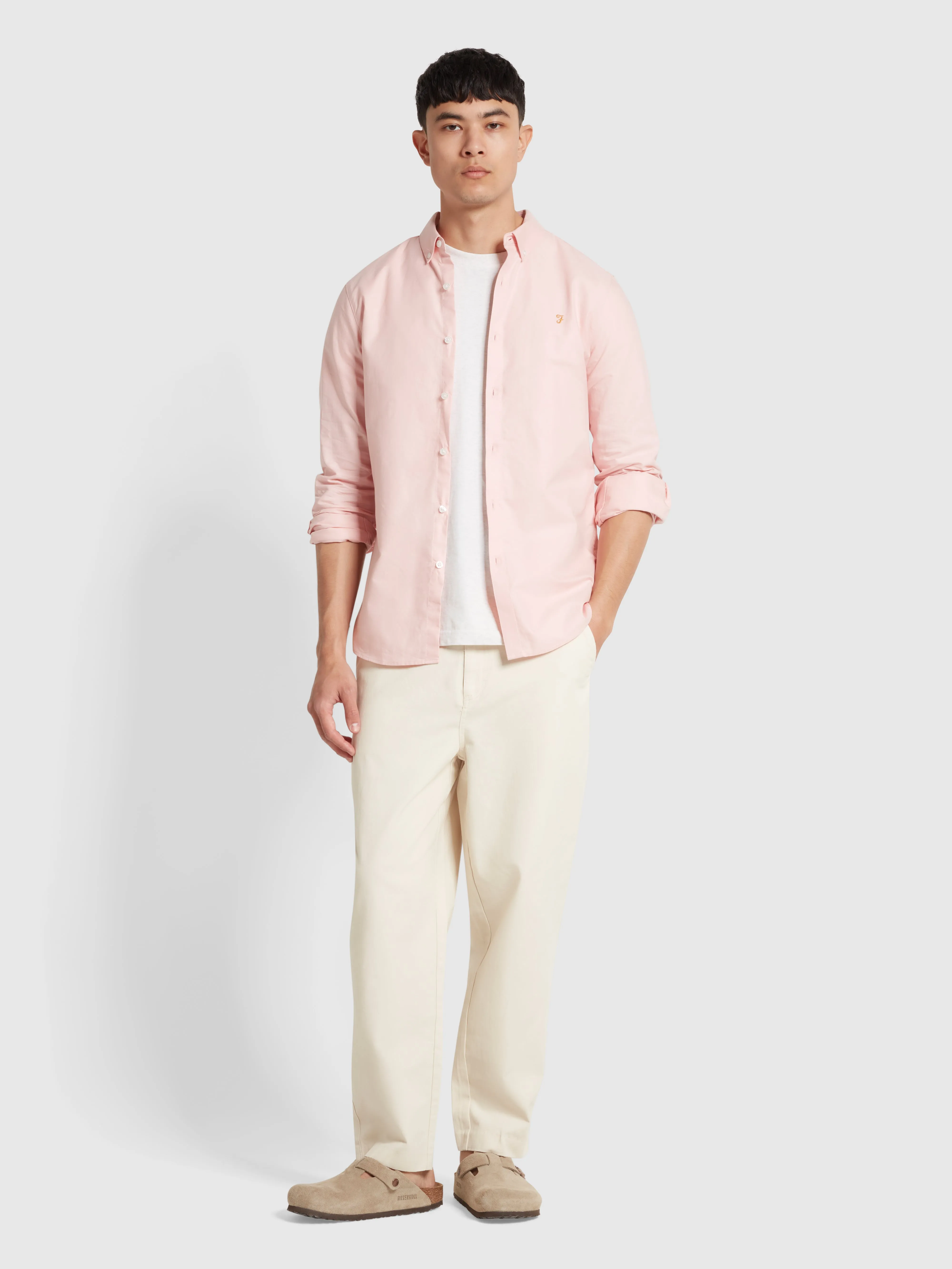 Brewer Slim Fit Organic Cotton Long Sleeve Shirt In Powder Pink