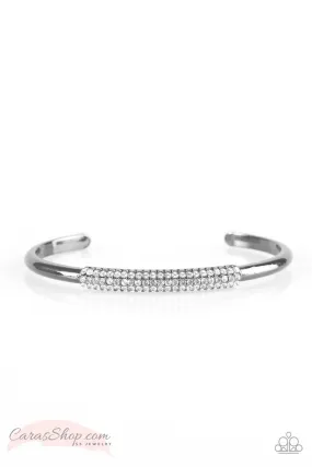 Cache Only Gunmetal and White Rhinestone Cuff Bracelet - Paparazzi Accessories