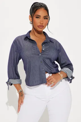 Carolina Cropped Button Down Shirt - Navy