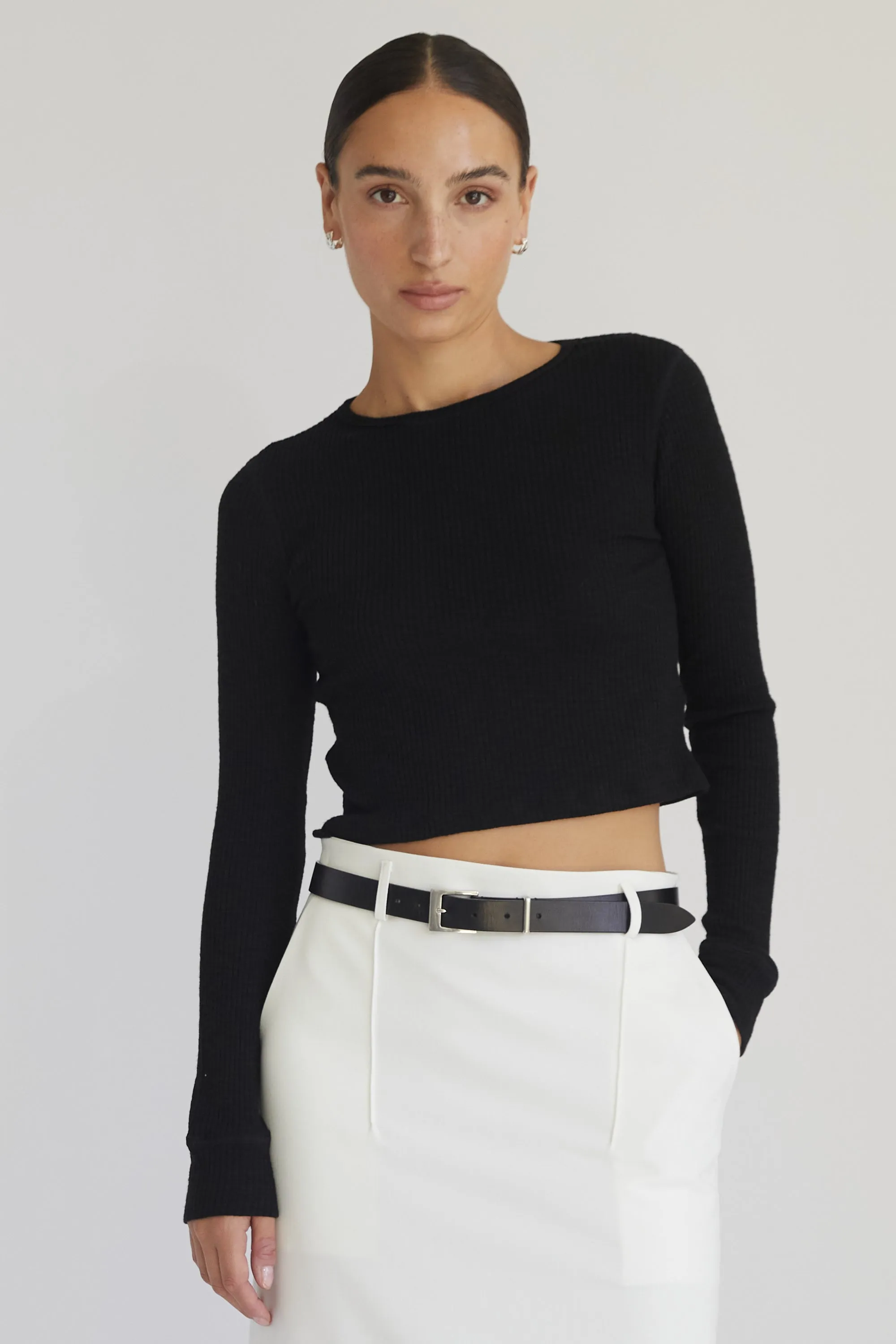 Cropped Fitted Long Sleeve Top