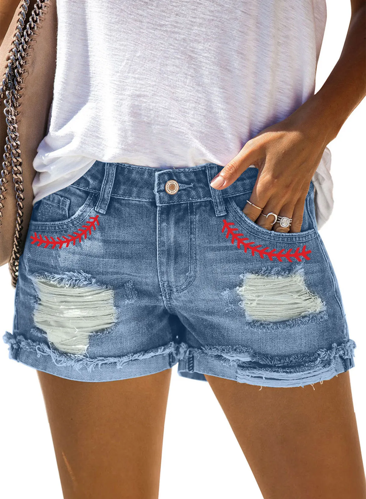 Denim Shorts Sexy Casual Summer Shorts Mid Rise Distressed Shorts