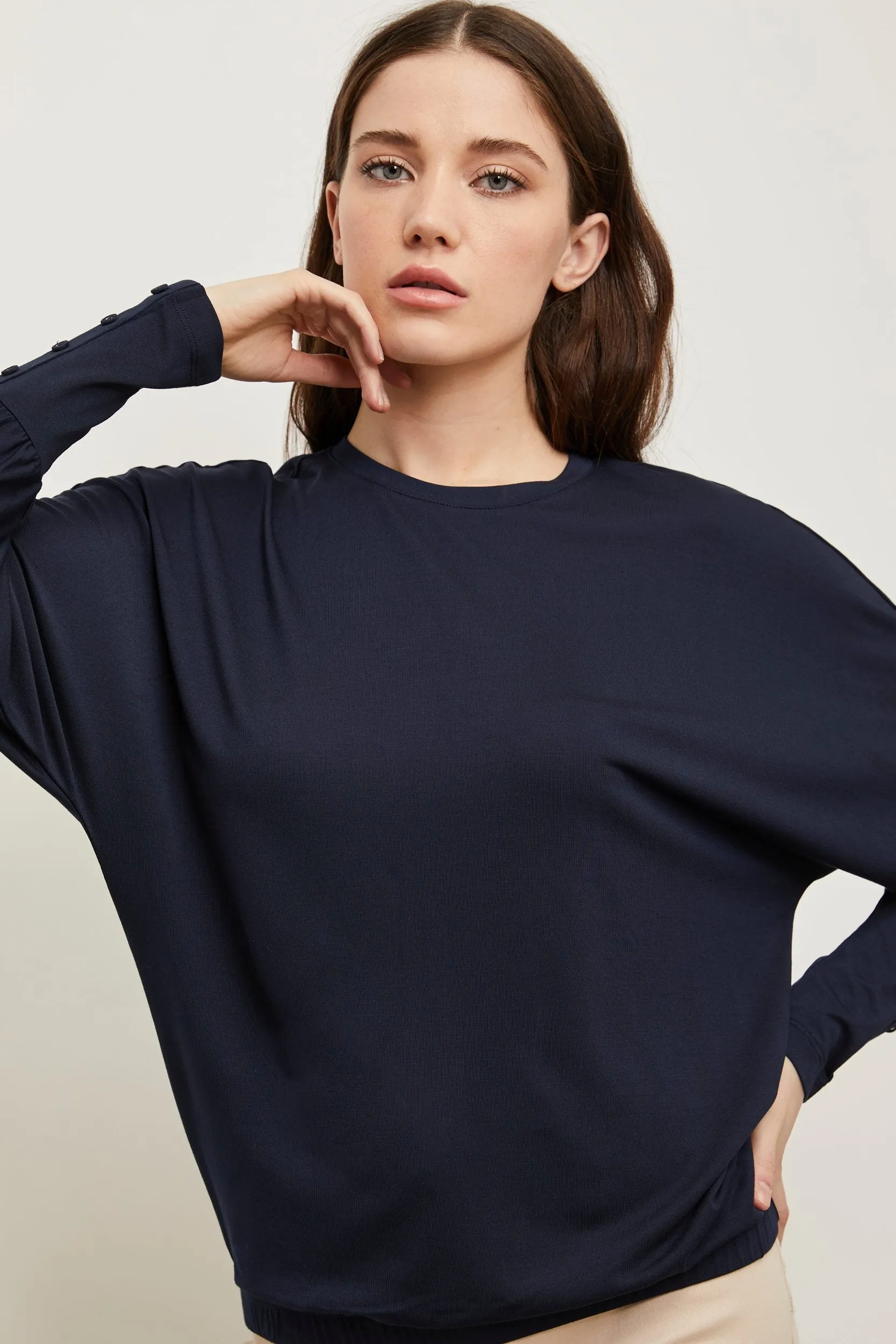 Dolman sleeve top with buttons