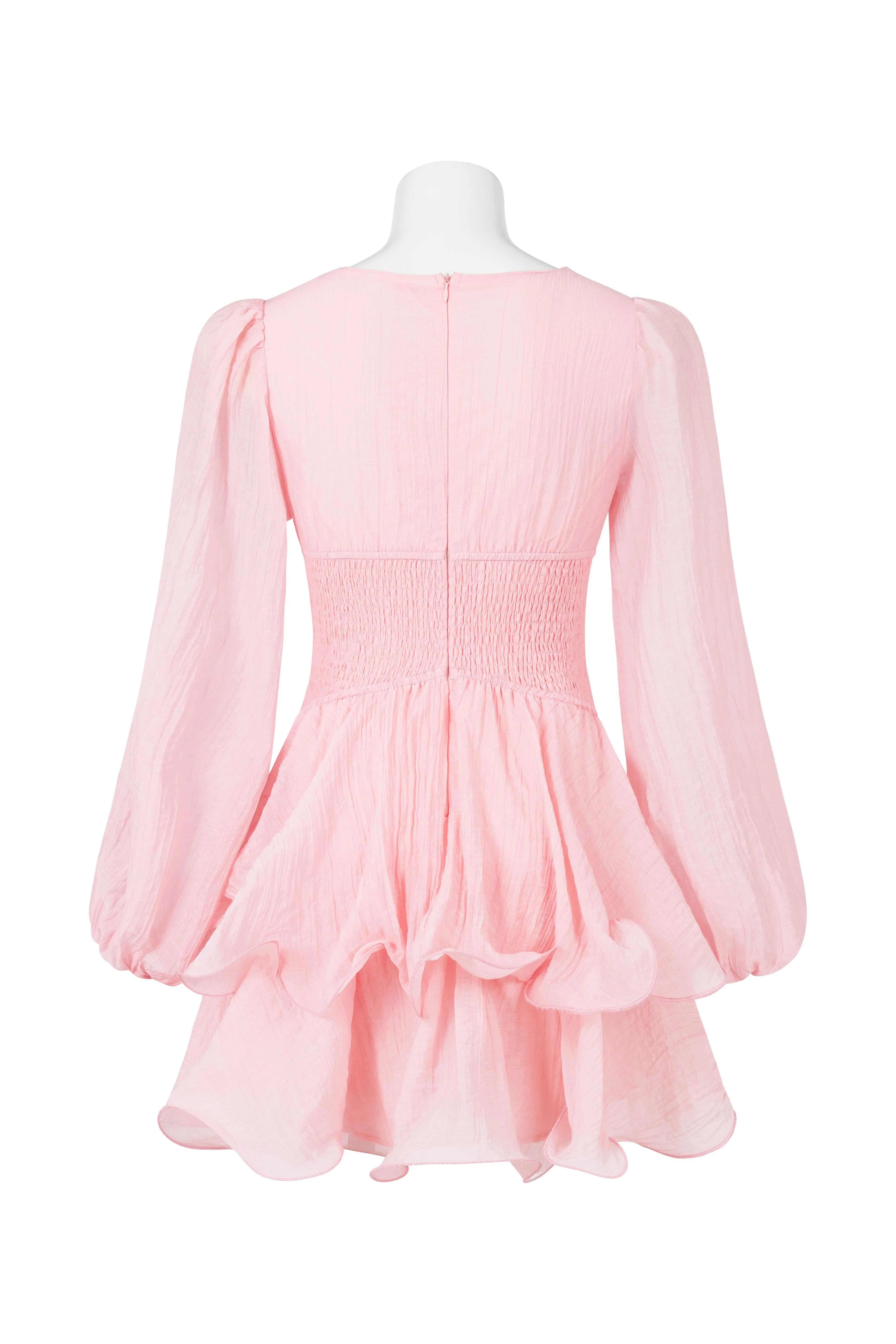 Femi Balloon Sleeves Mini Dress Pink