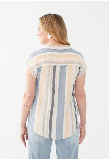 French Dressing Short Sleeve Linen-Blend Shirt | Stripe