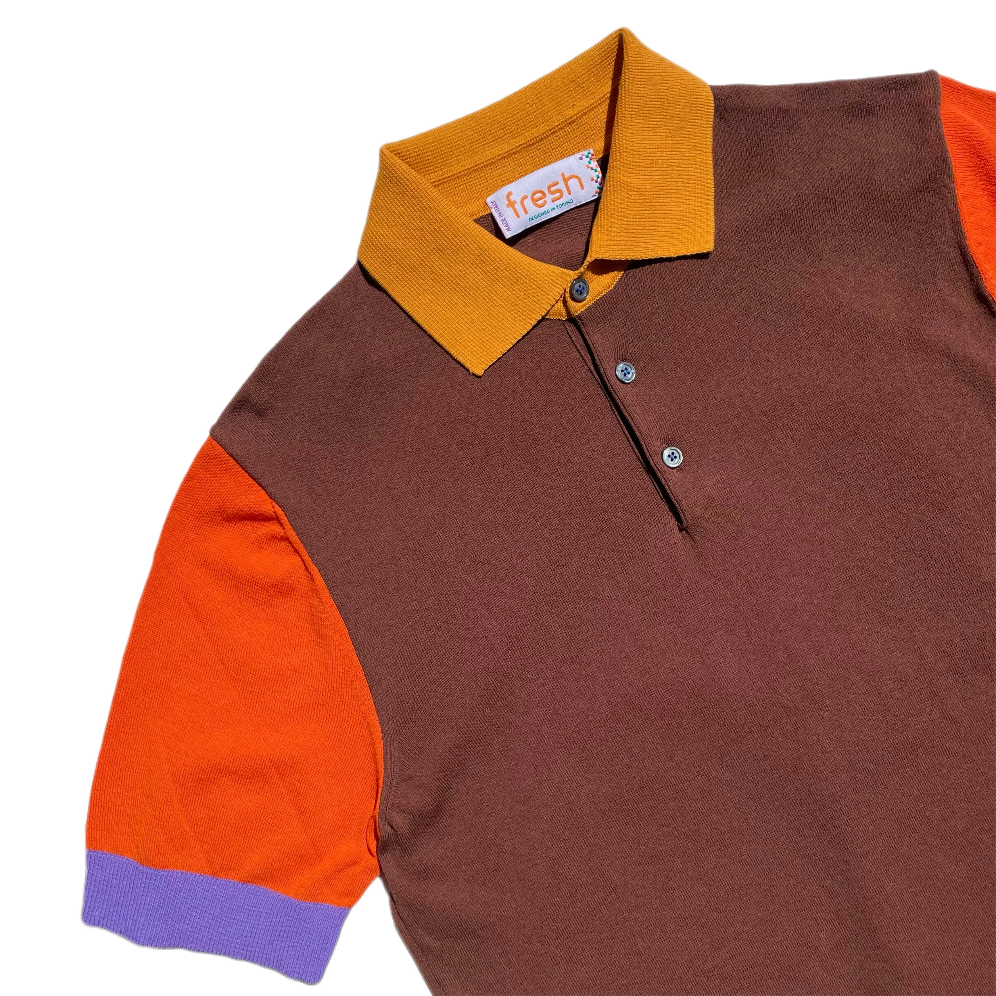 FRESH Patson Extra Fine Crepe Cotton Knitted Polo in Brown