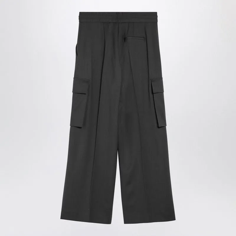 GREY WOOL WIDE CARGO TROUSERS