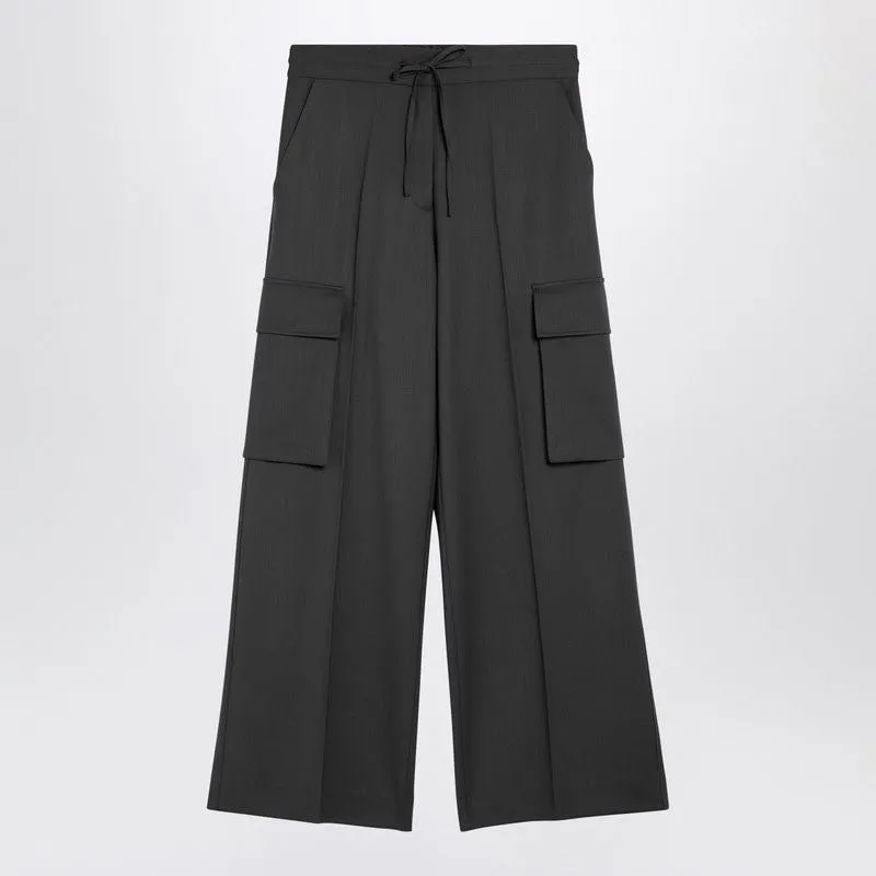 GREY WOOL WIDE CARGO TROUSERS