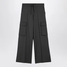 GREY WOOL WIDE CARGO TROUSERS