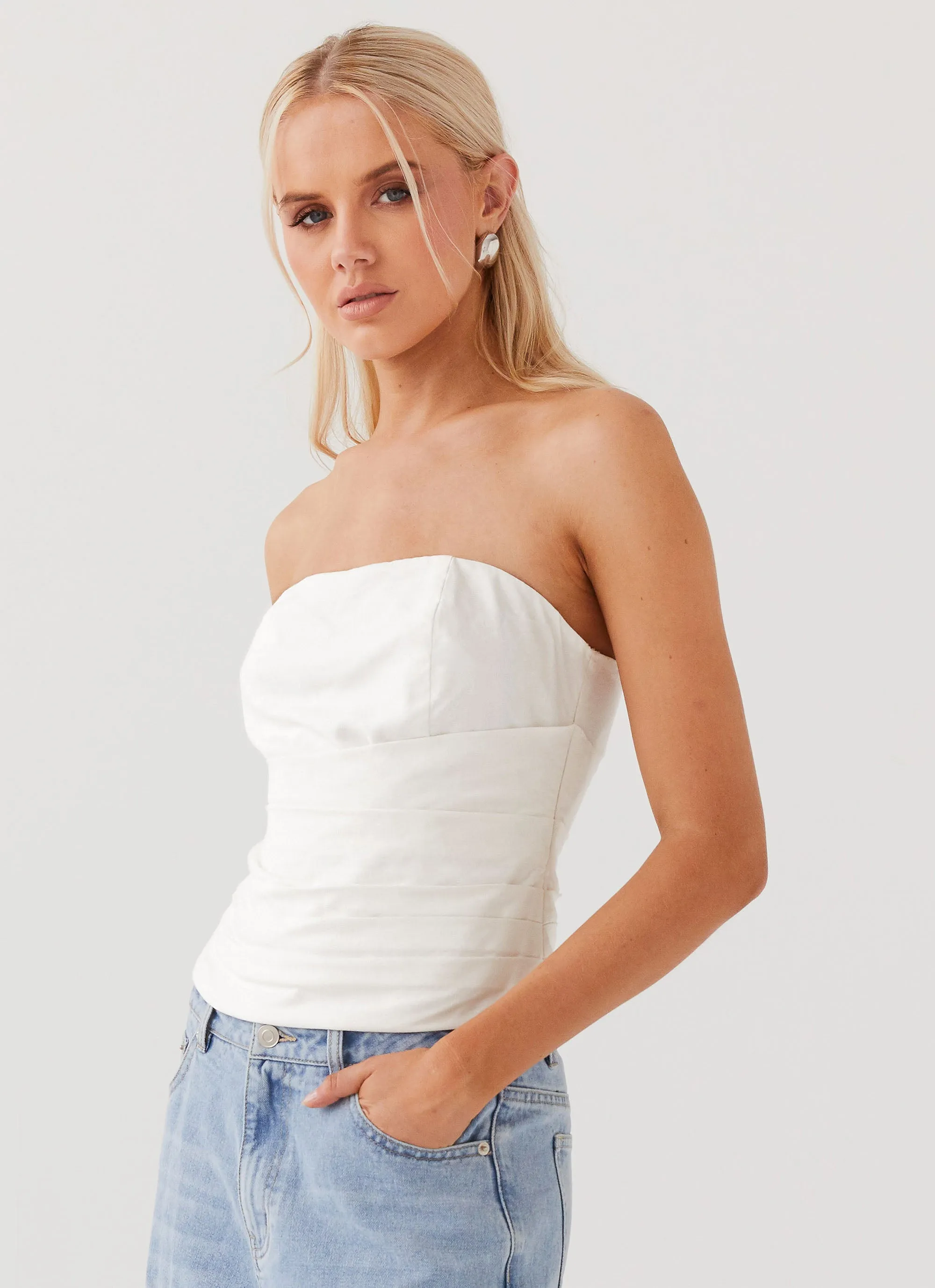 Hidden Road Linen Pleated Corset - White