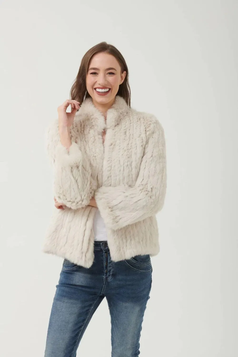 High neck fur jacket by 365 Days - Stone