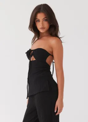 Jadey Strapless Waffle Top - Black