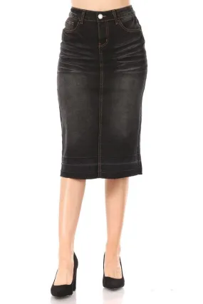 Kimberly Black Wash Jean Skirt-Raw Hem