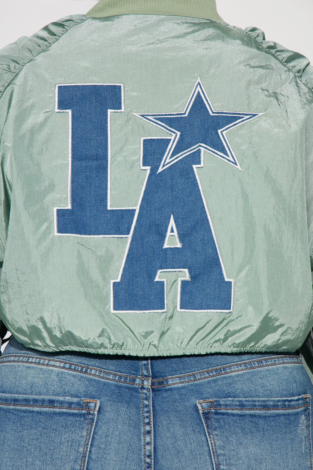 LA Dreamin' Cropped Bomber Jacket - Blue/combo