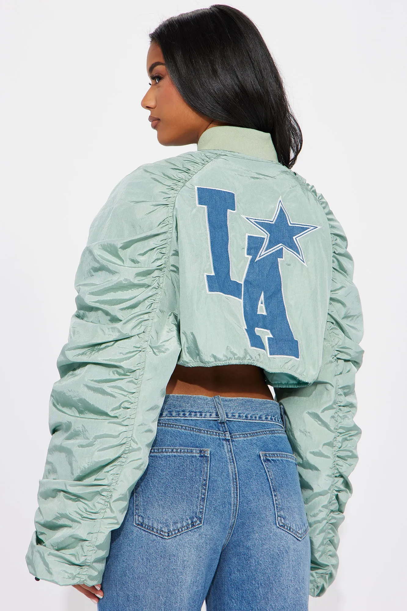 LA Dreamin' Cropped Bomber Jacket - Blue/combo