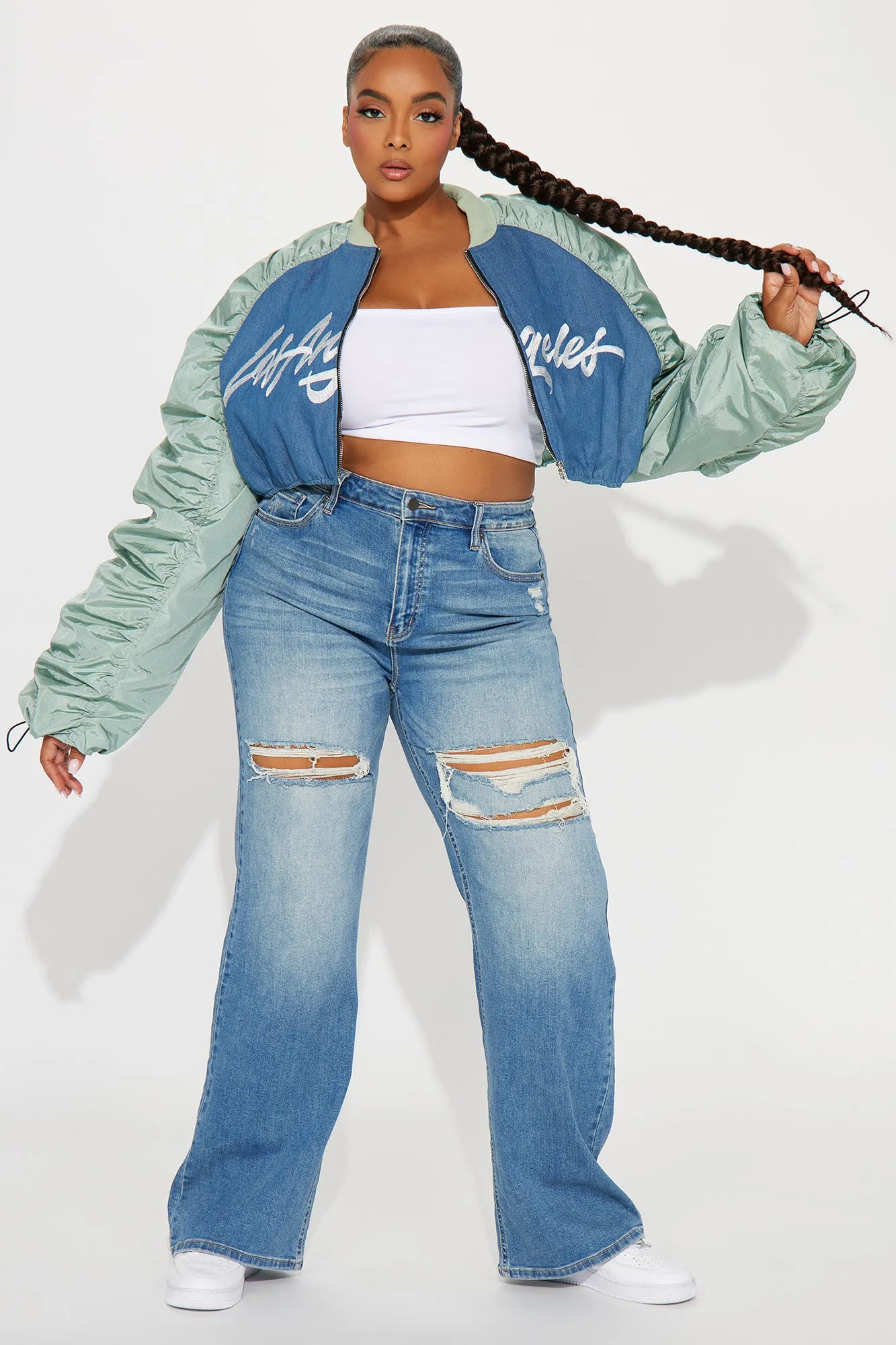 LA Dreamin' Cropped Bomber Jacket - Blue/combo