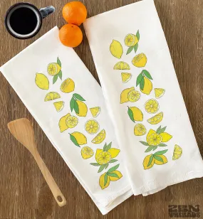 Large 22x36" Flour Sack Towel - Absorbent Organic Cotton Kitchen Towel with Spring Lemons Design