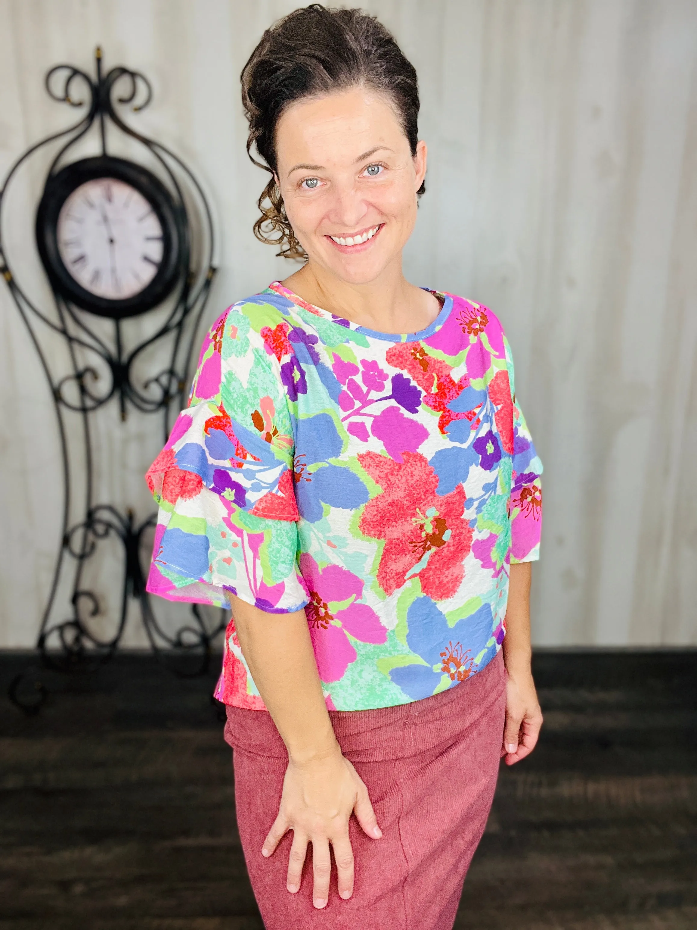 Lazy Summer Days Blue & Green Floral Top