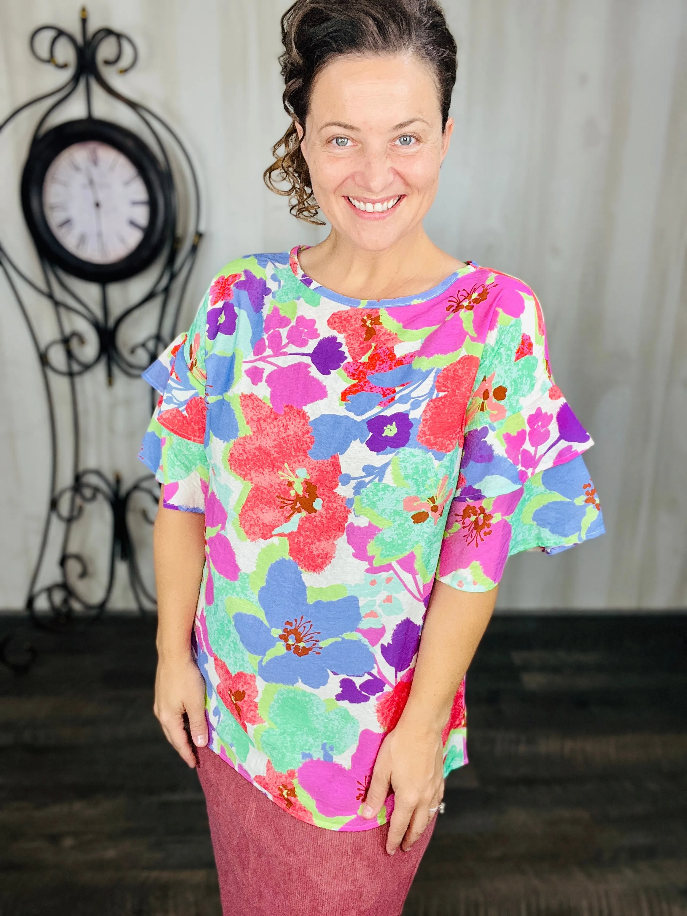 Lazy Summer Days Blue & Green Floral Top