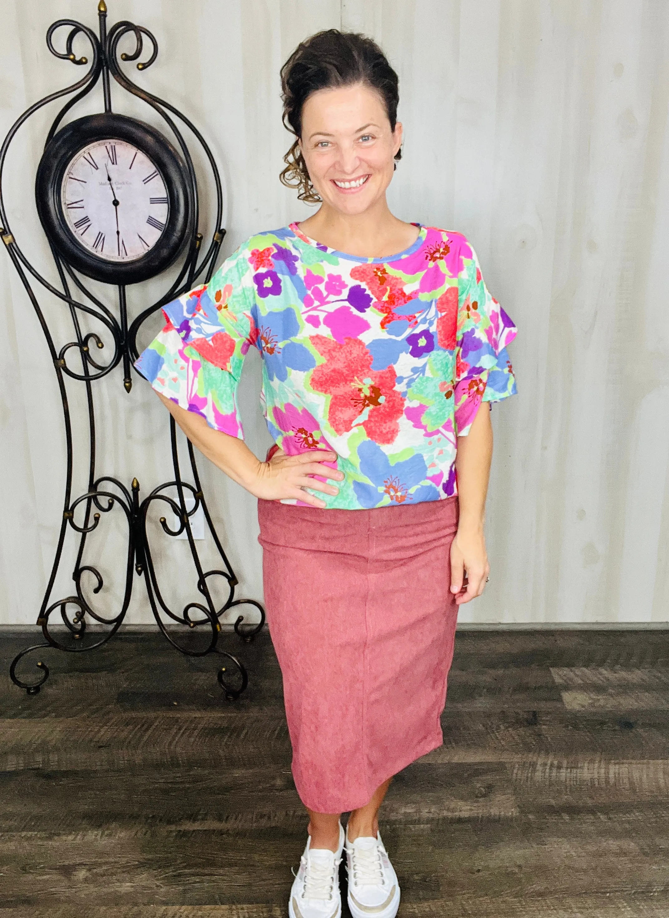 Lazy Summer Days Blue & Green Floral Top